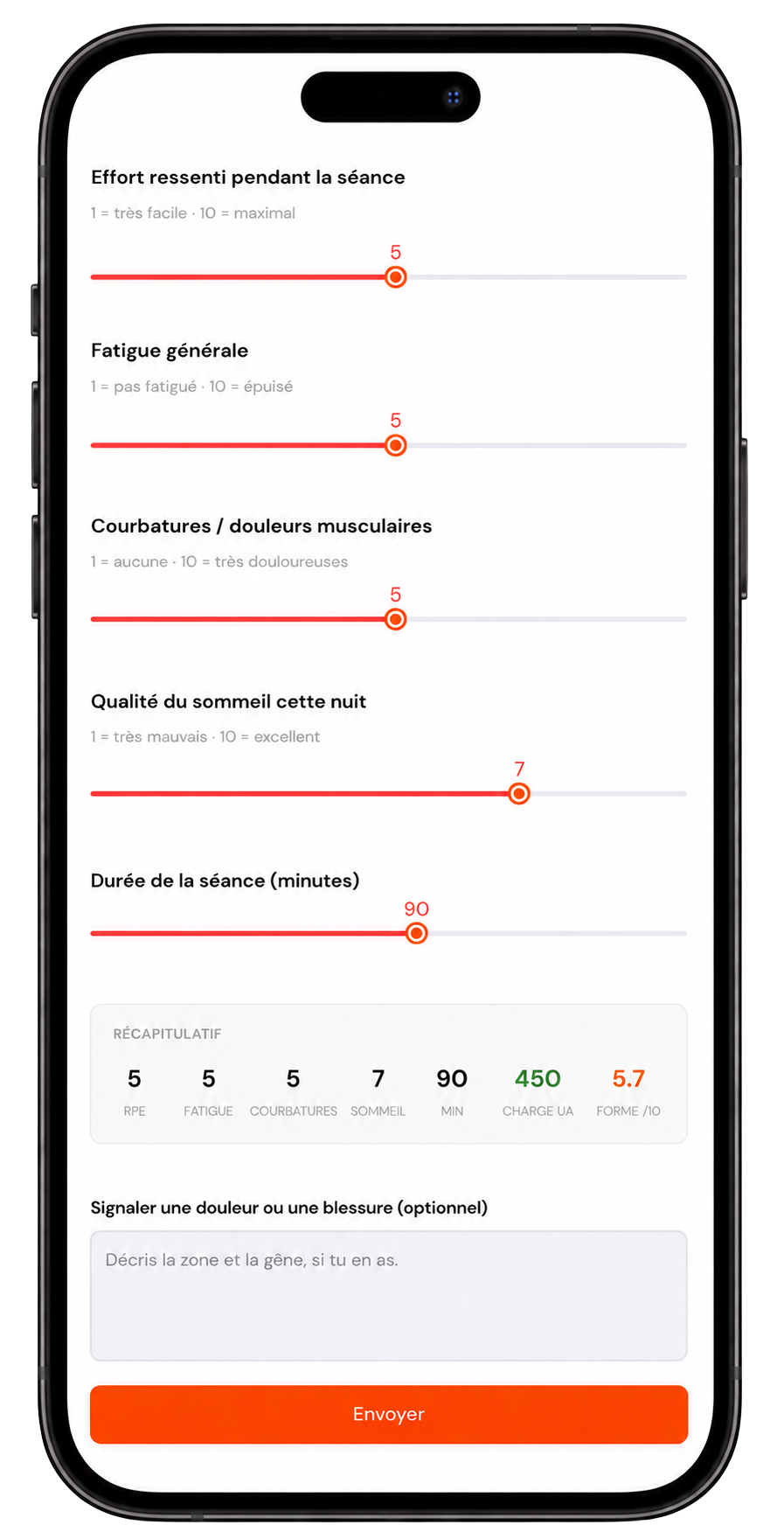 Questionnaire joueur TrackForme sur iPhone